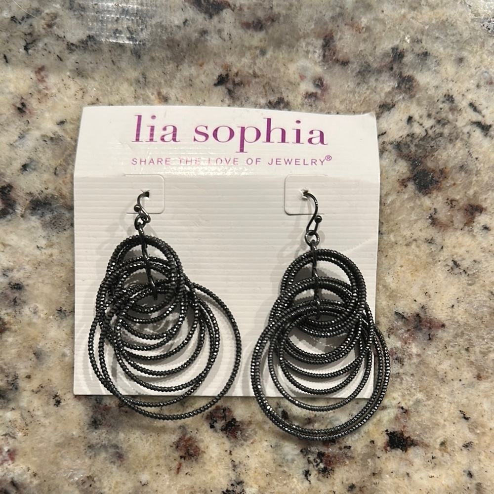 Lia Sophia Black Spiral Drop Earrings